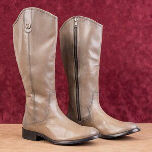 Frye Wmn Melissa Button Inside Zip Leather Stone Grey Riding Equestrian Boots 6